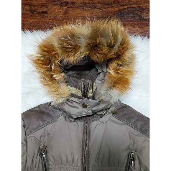 Just Cavalli Womens Puffer Coat S With Fox Fur Hood Taupe Color Down-Filled - Picture 10 of 13